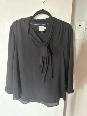 Anthropologie HD Collection Black Tie-Neck Chiffon Blouse